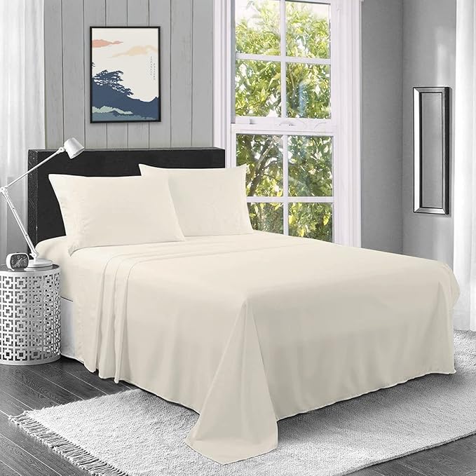 超细纤维分体式大号双人床米色床单,酒店奢华 1800 床上用品床单和